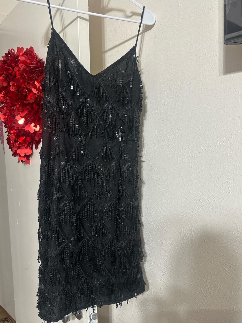 SHEIN Black Sequin Fringe Mini Slip Dress